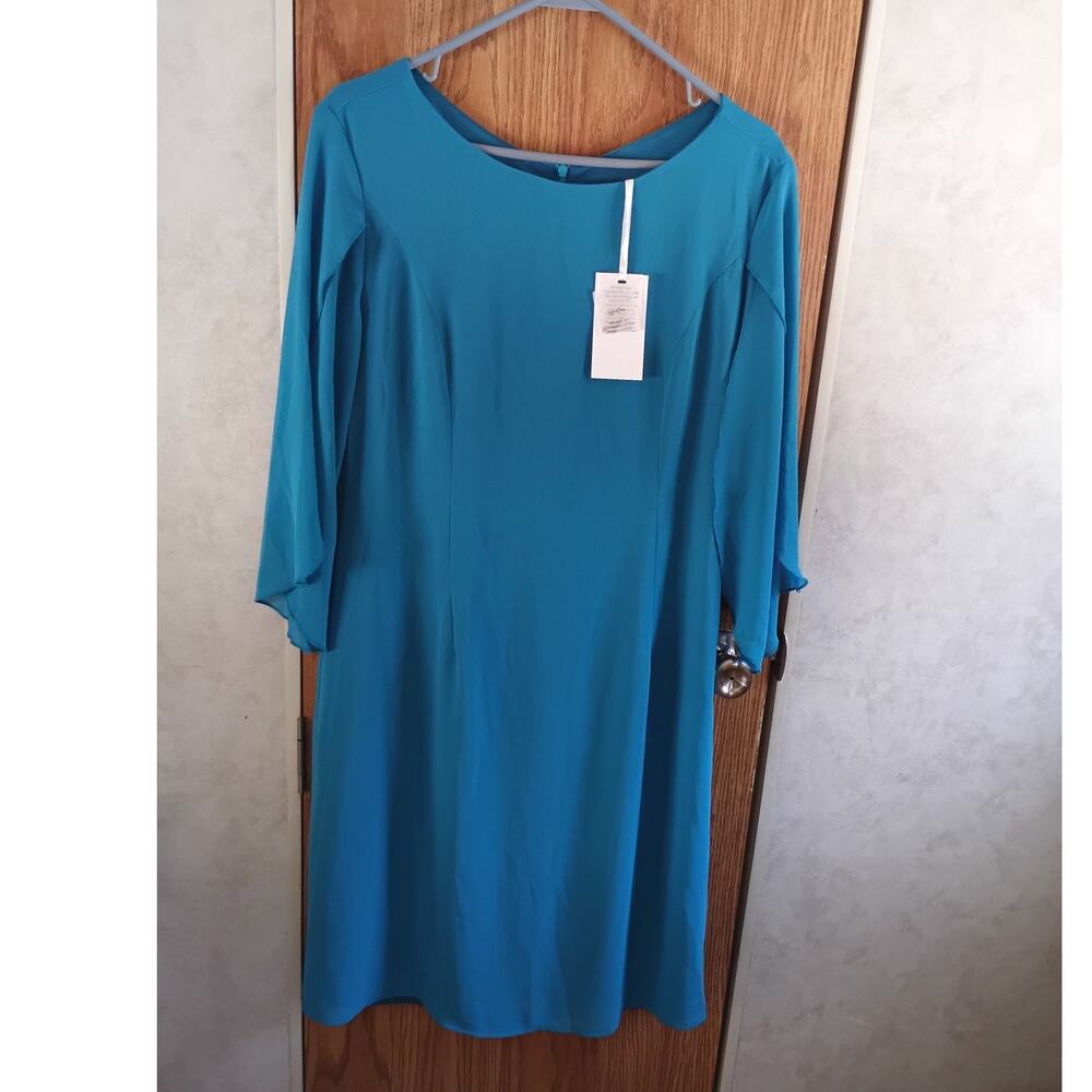 GRACE KARIN Turquoise Sheer Sleeve Midi Dress NWT Ethereal Stretch 10 Teal Green